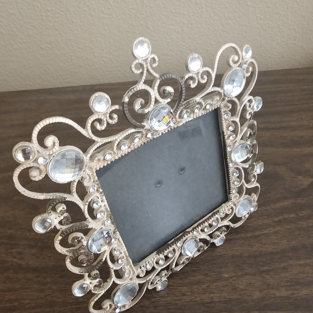 Distressed Metal w/ Silver Gem & Rhinestone Photo Frame - Picture 3 of 3